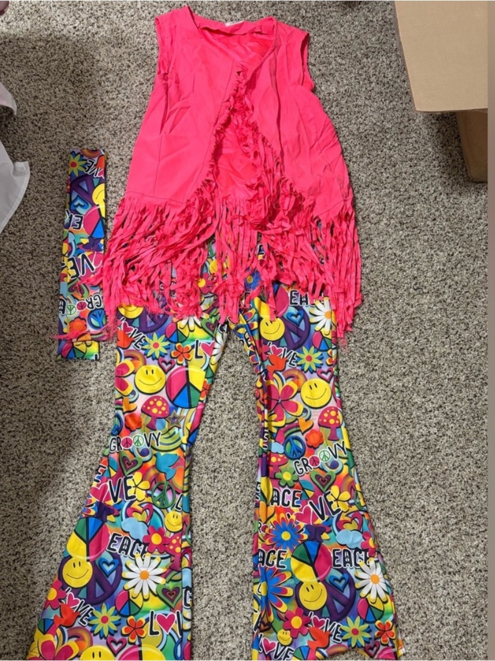 Hot Pink Fringe Vest with Multicolor Flower Power Flare Pants